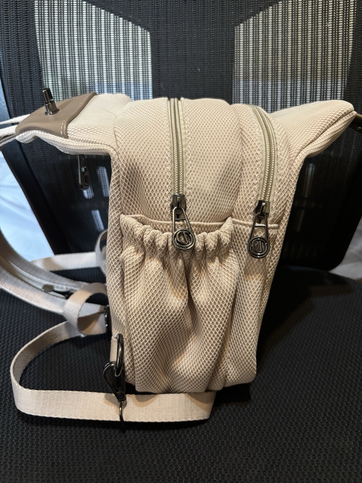 D&L Dilluna Small Beige Backpack Sling Bag Adjustable Strap, Outer Pockets, Zip