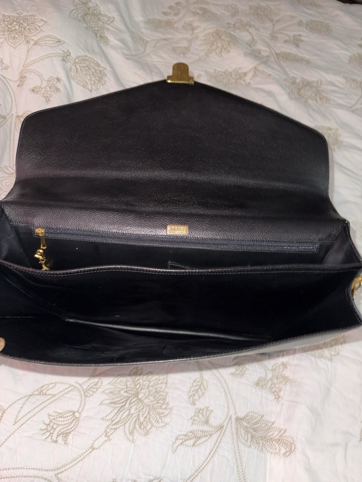 Bally Black Briefcase Document Case Detachable Strap Top Handle Push Lock Men