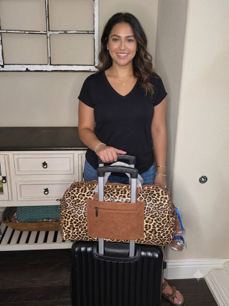 Wrangler Leather Duffle Bag Brown Leopard Print Travel Bag