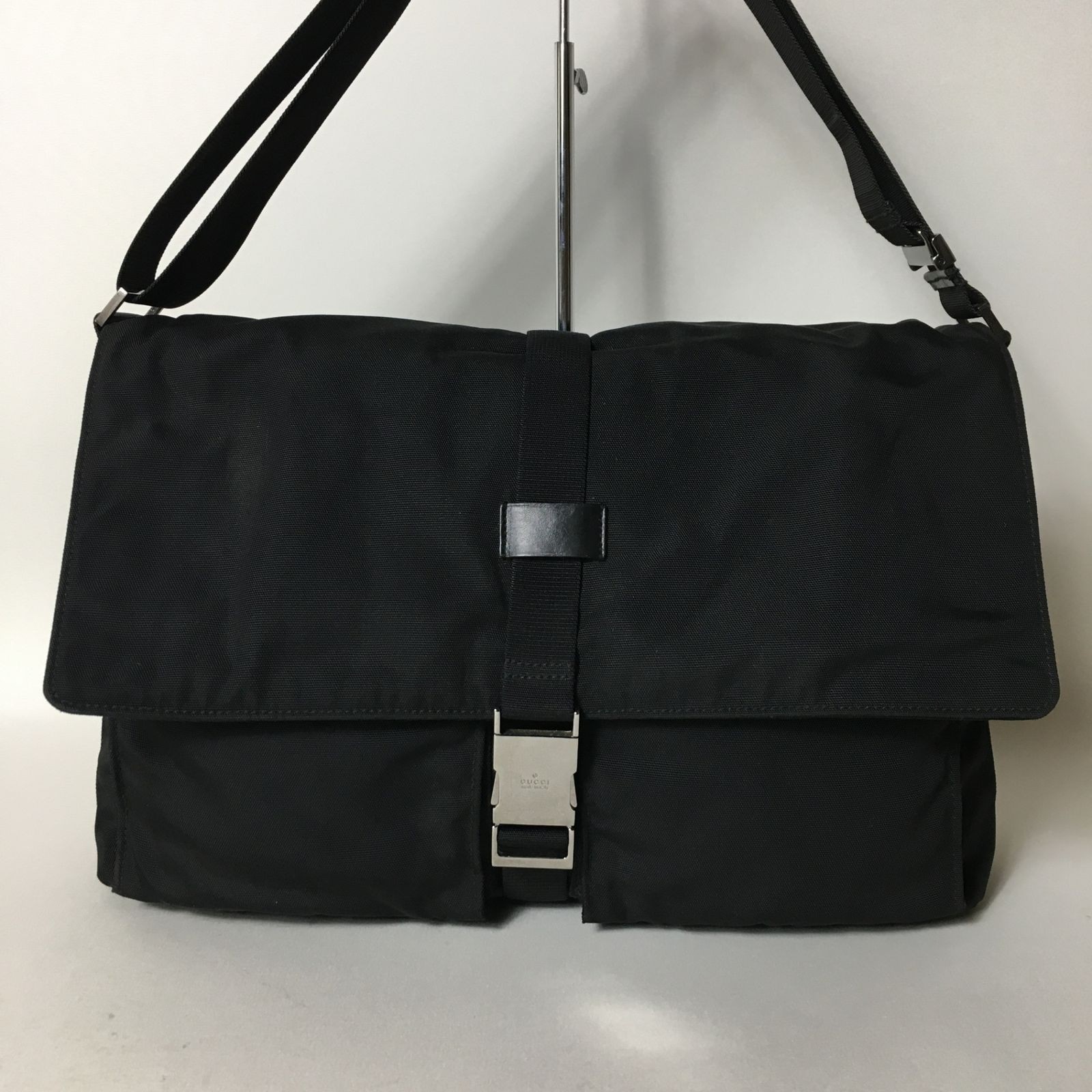 Gucci Leather Shoulder Bag Messenger Bag Black Silver Hardware Italy Men’s Auth
