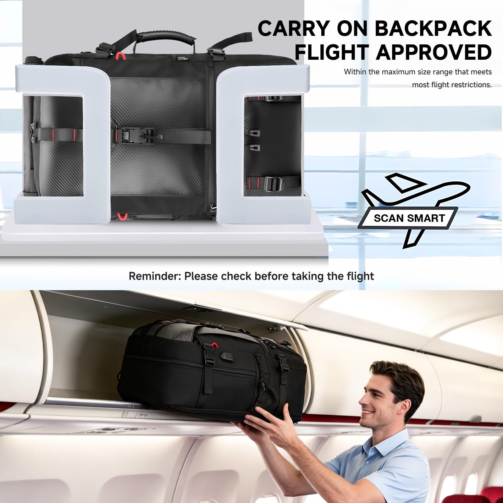 Carry-on Travel Backpack for Men, Airline Approved Convertible Duffle Backpac…