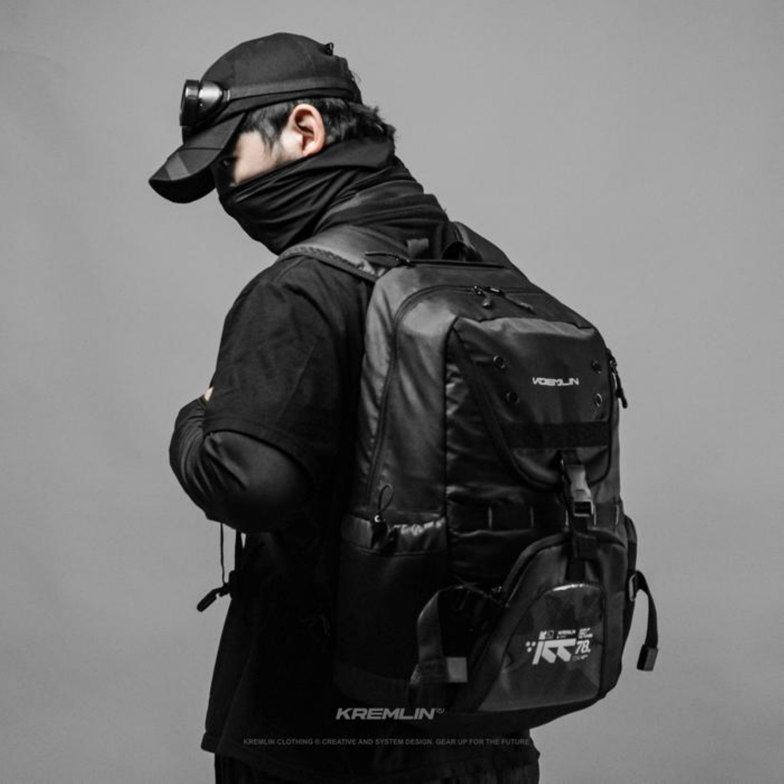 Kremlin External Black Backpack Carrier Futuristic Fullzip Backpack Crossbody