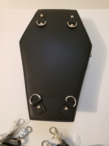 Black Coffin Style Gothic Backpack w/ Embroidered Aquarius Zodiac & Metal Studs