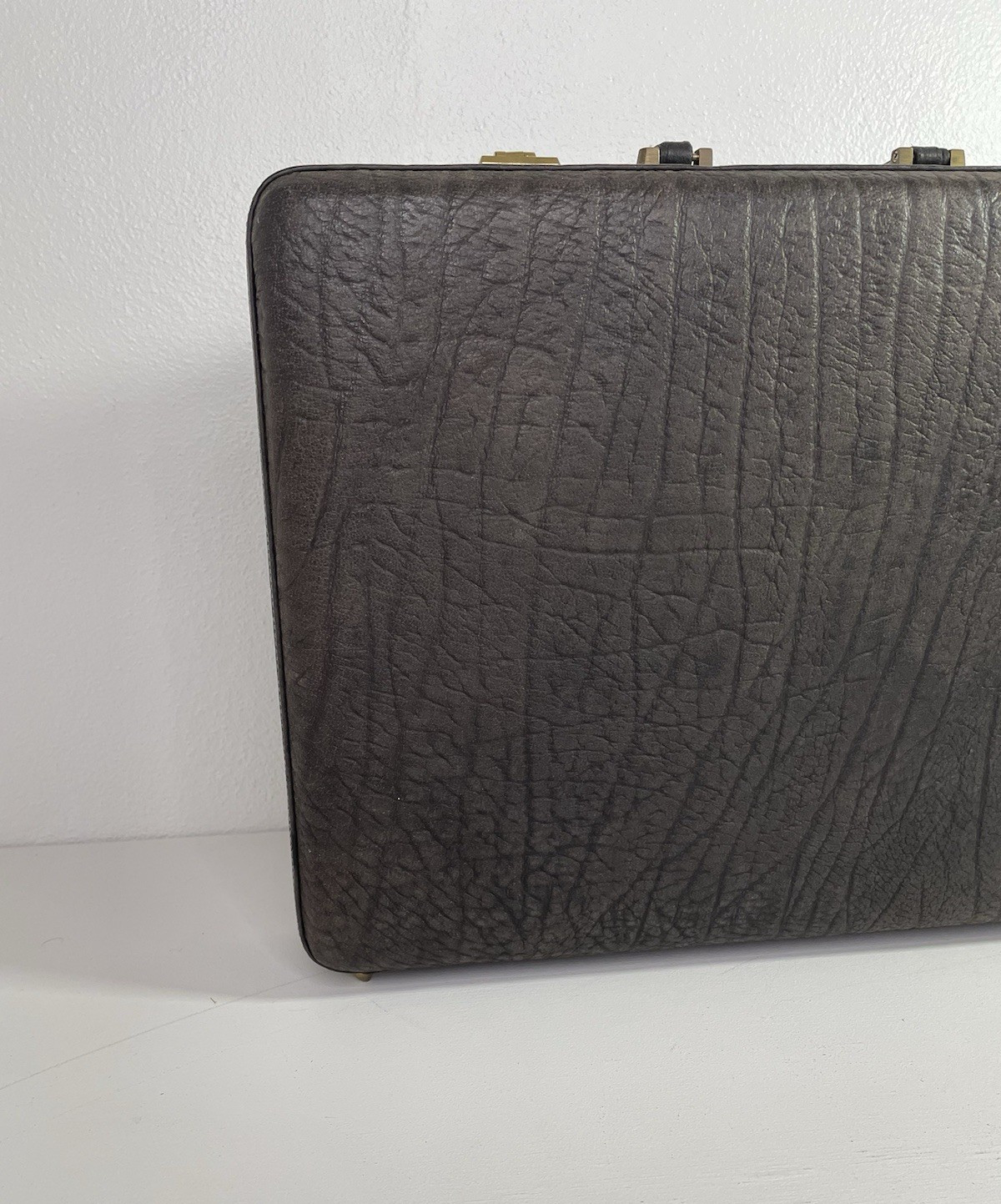 Ricardo Pebbled Leather Briefcase Dark Gray Suede Work Organizer See Description