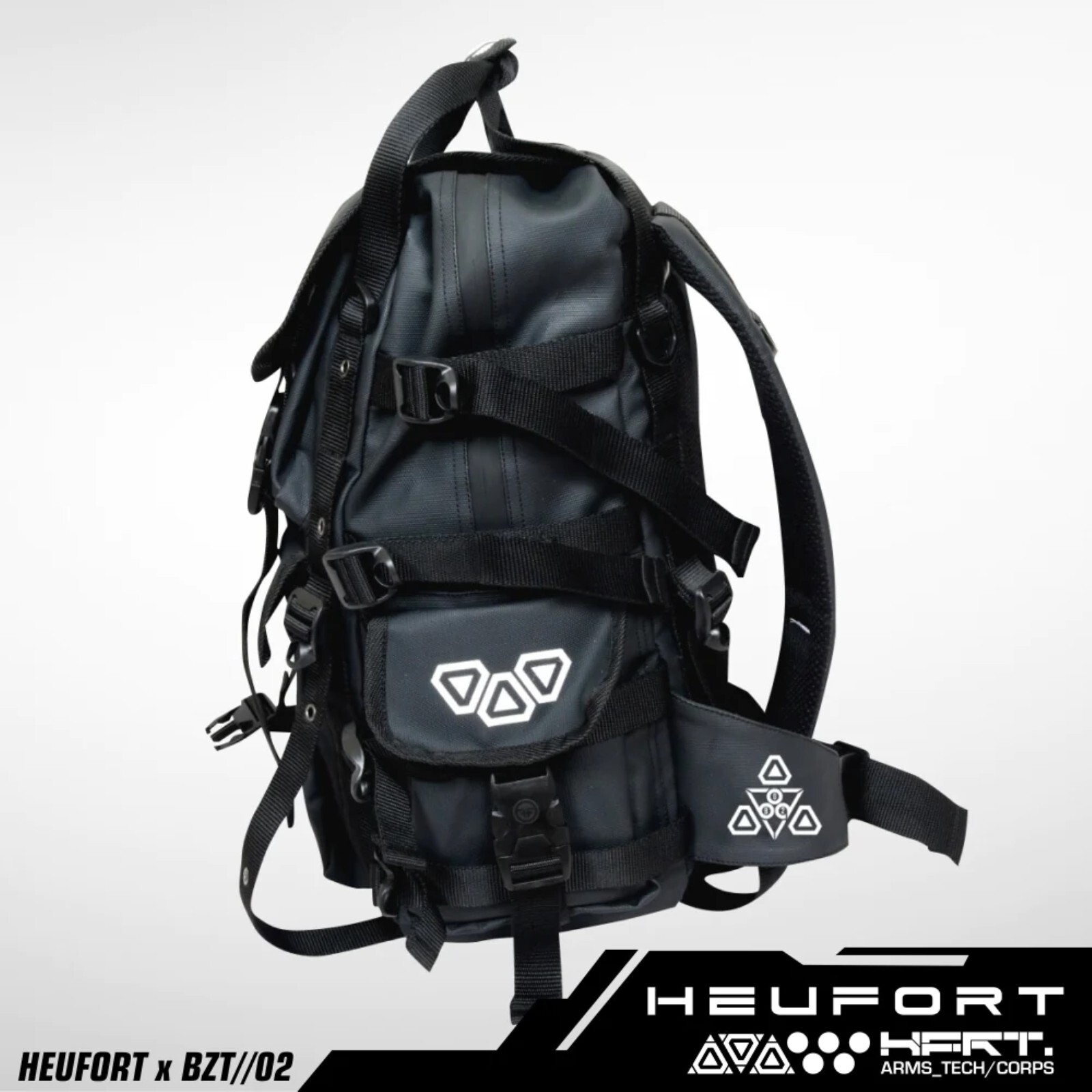 Full Black Backpack Carrier Futuristic Fullzip Backpack Crossbody BZXH-02