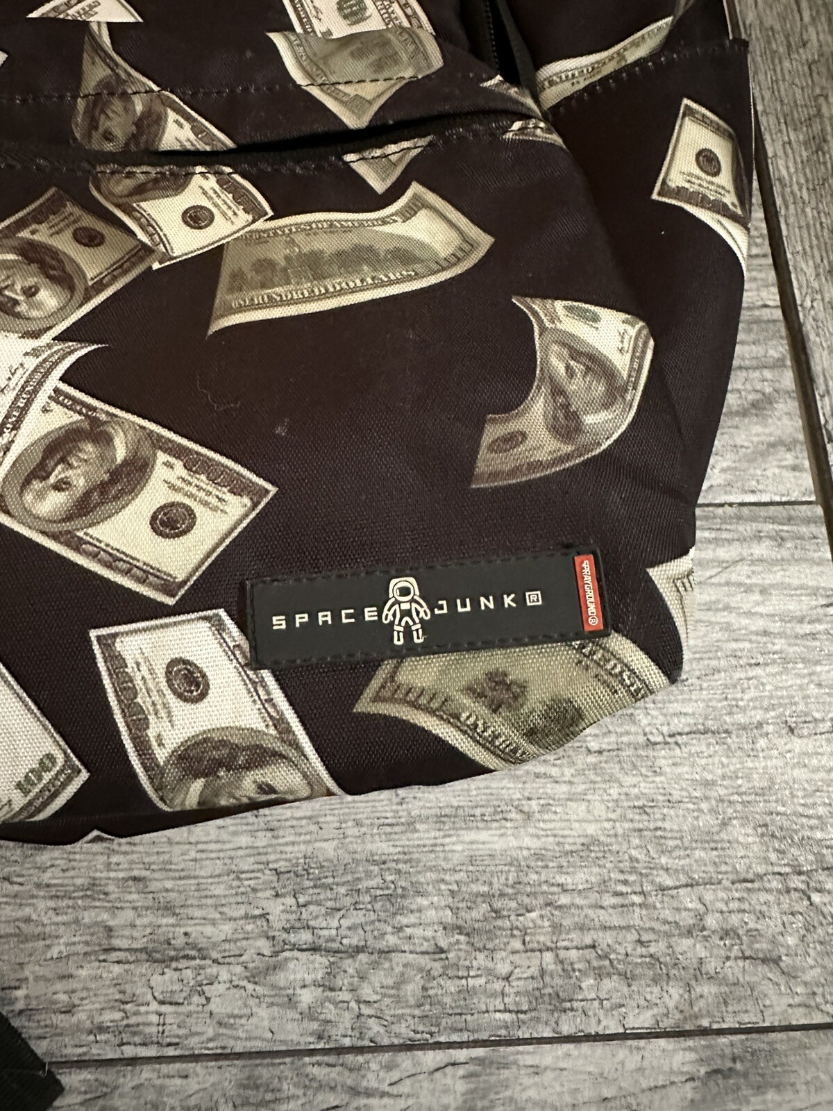 Benjamins All Over Print Nylon Minor Wear Space Junk Backpack Cash Money RARE