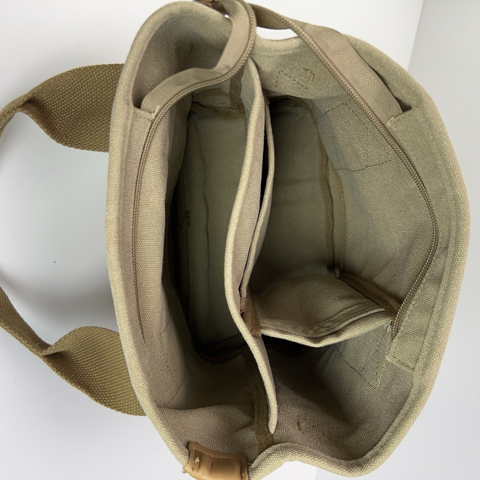 CANVAS Crossbody Tote Bag Small Top Handle Zip Close Organizer Travel Khaki Tan