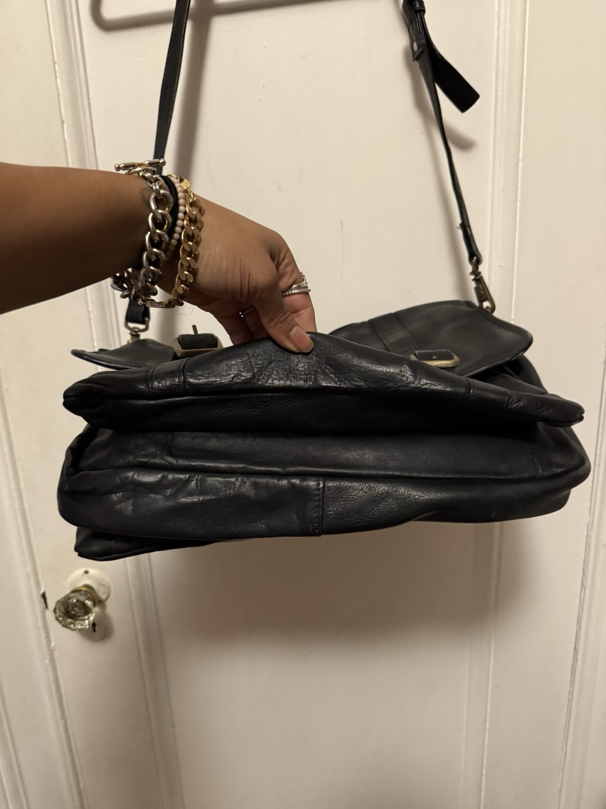 Unisex FRYE Black Leather Satchel Logan Case Organizer Zip Compartments