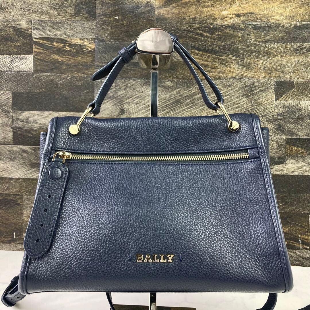 BALLY Backpack 2 way BLOOM HOBO Leather Navy Authentic From Japan