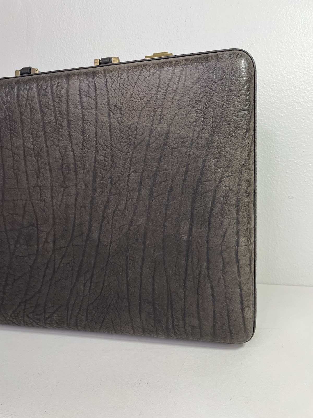 Ricardo Pebbled Leather Briefcase Dark Gray Suede Work Organizer See Description