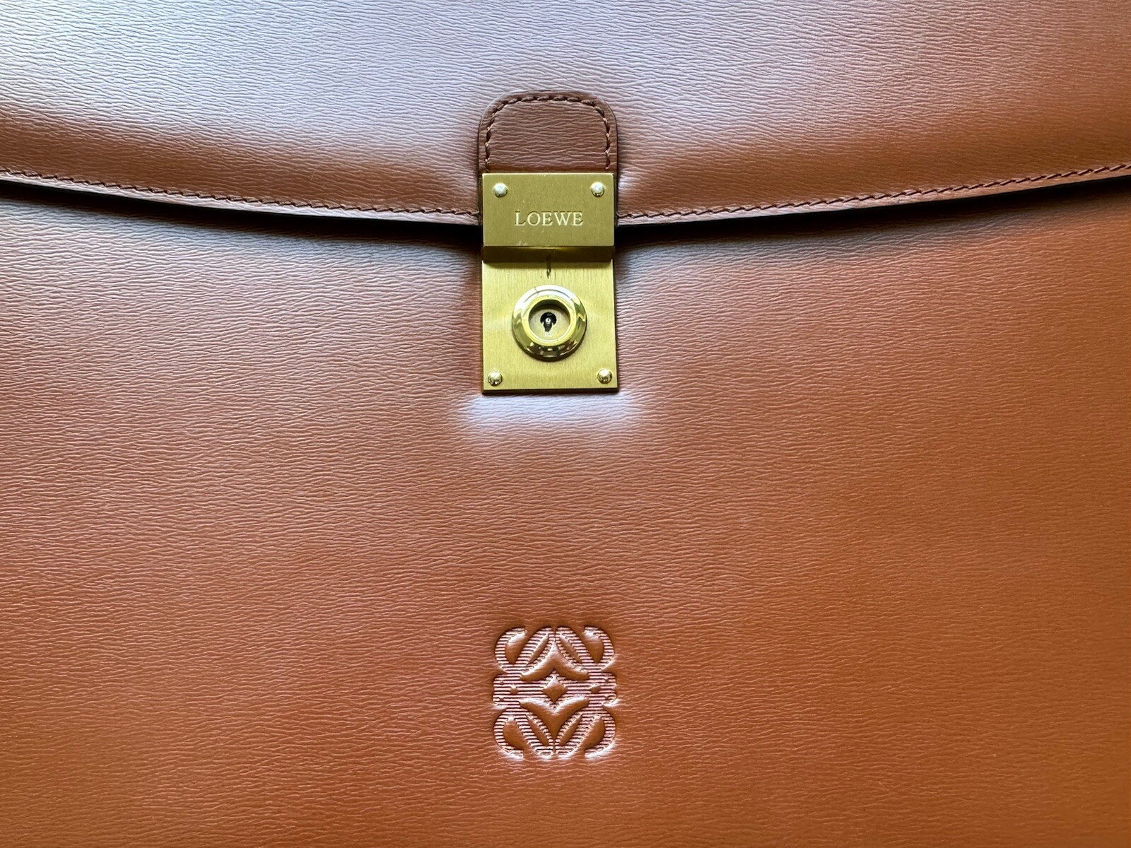 LOEWE Brown Leather Briefcase Document Laptop Bag with Lock & Key Spain