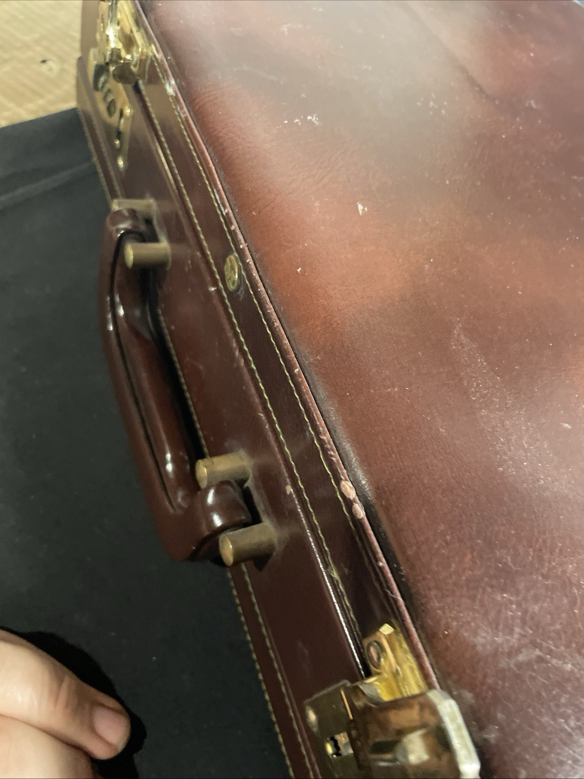 Vintage Brown Leather Briefcase with combination lock Suede Insides