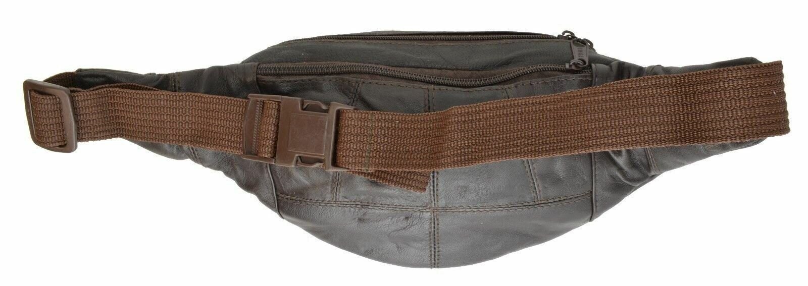 Brown Lamb Leather Fanny Pack Waist Bag W/ Phone Holder & Adjustable Waist Strap