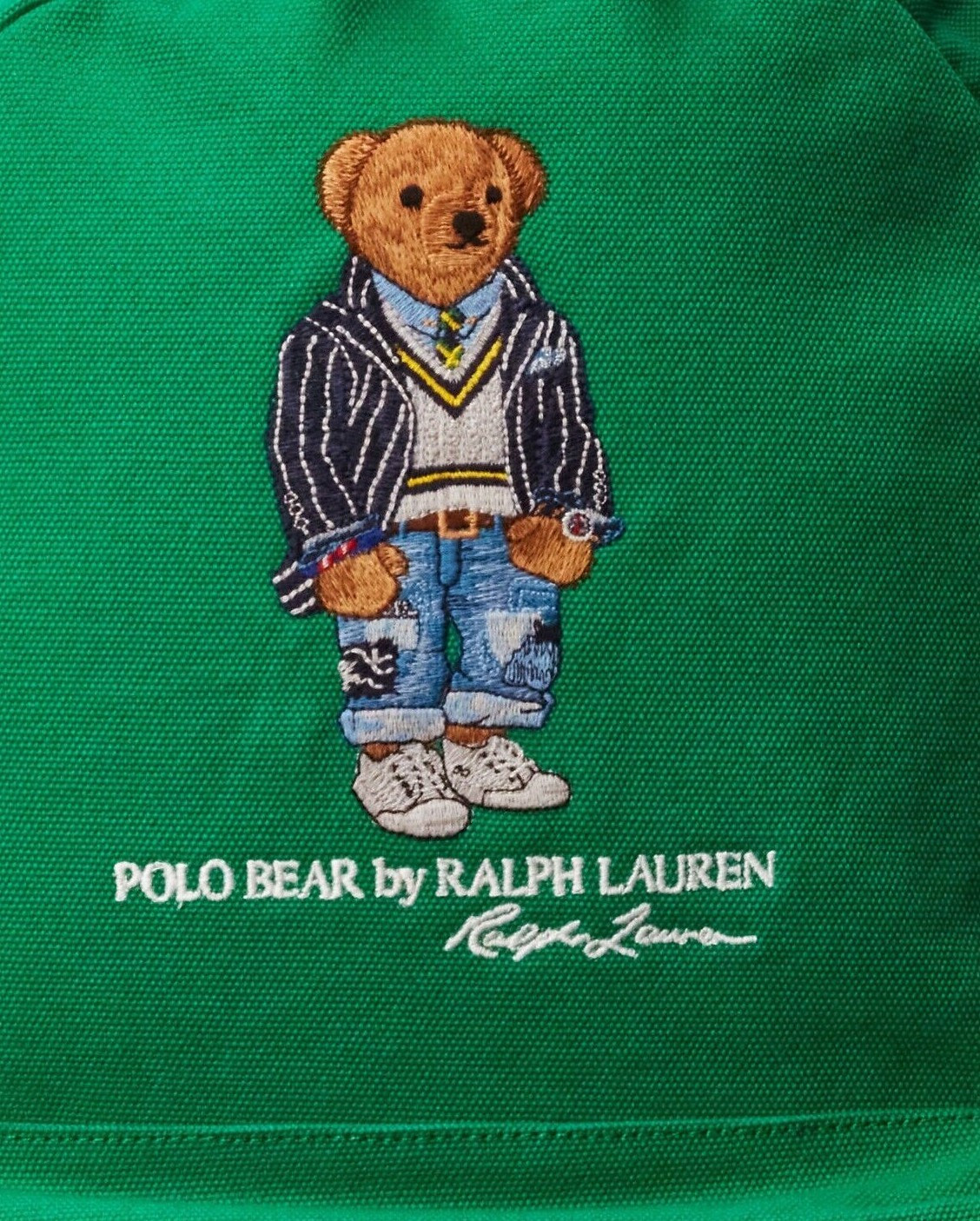 Polo Ralph Lauren Preppy Patchwork Jeans Bear Canvas Backpack Bag Royal Unisex