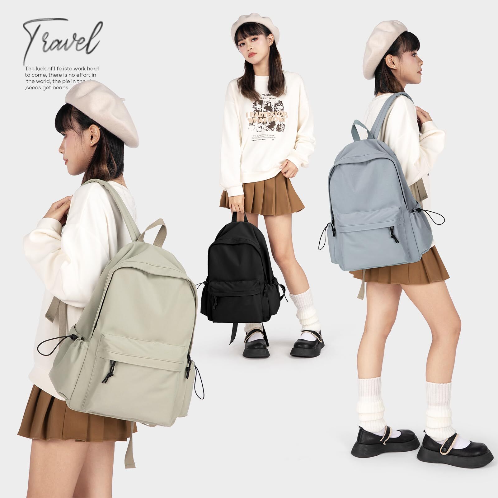 Classic Basic Black Backpack For WomenWaterproof High School BookbagLightweig…