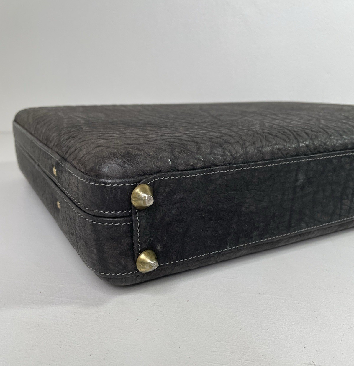 Ricardo Pebbled Leather Briefcase Dark Gray Suede Work Organizer See Description