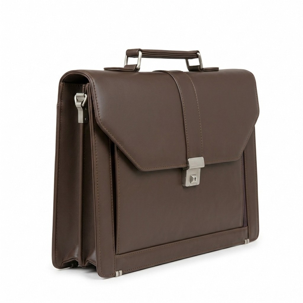 Brown Leather Executive Briefcase Push Lock Flap Mens Laptop Business Lawyer Bag