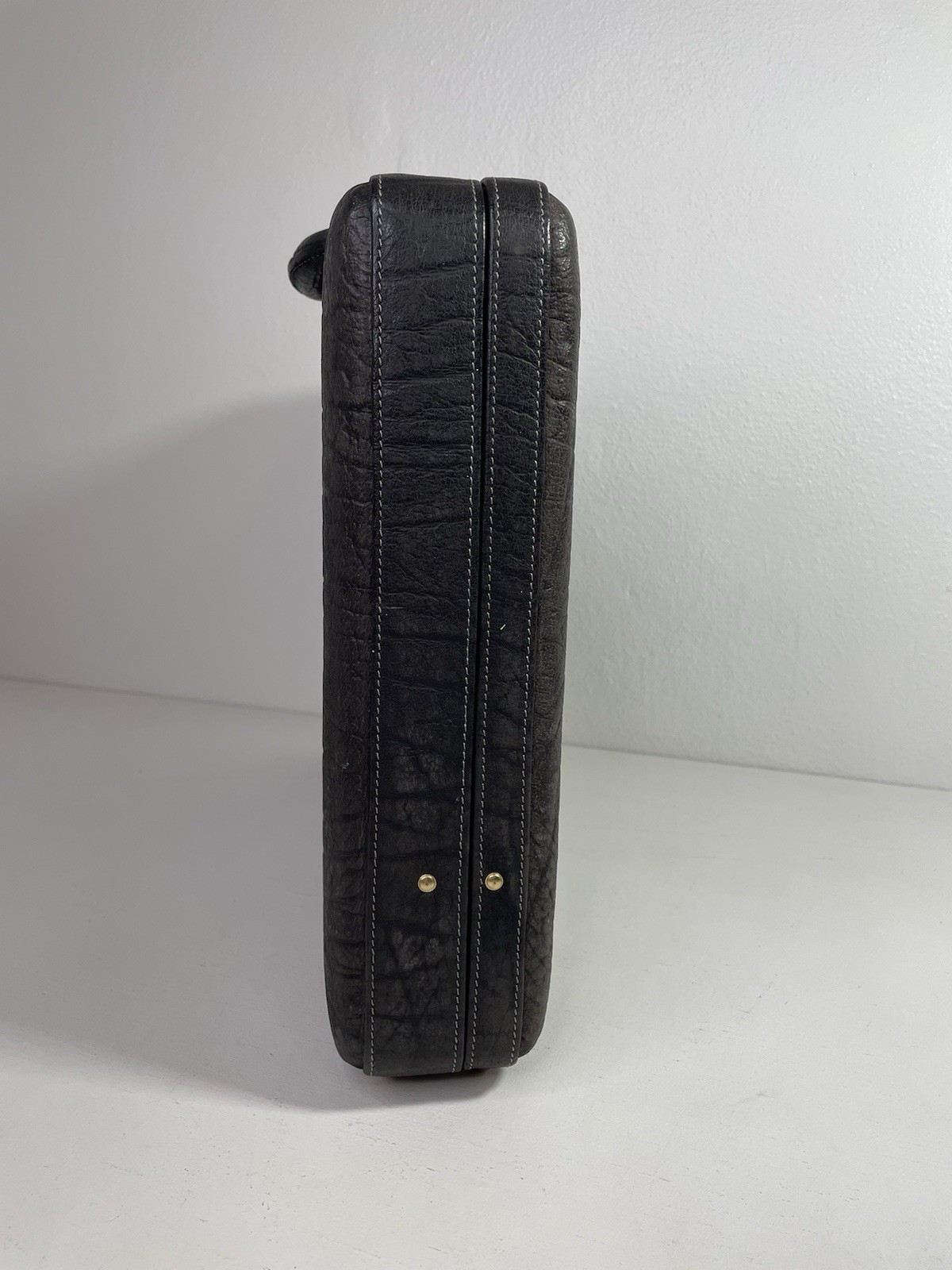 Ricardo Pebbled Leather Briefcase Dark Gray Suede Work Organizer See Description