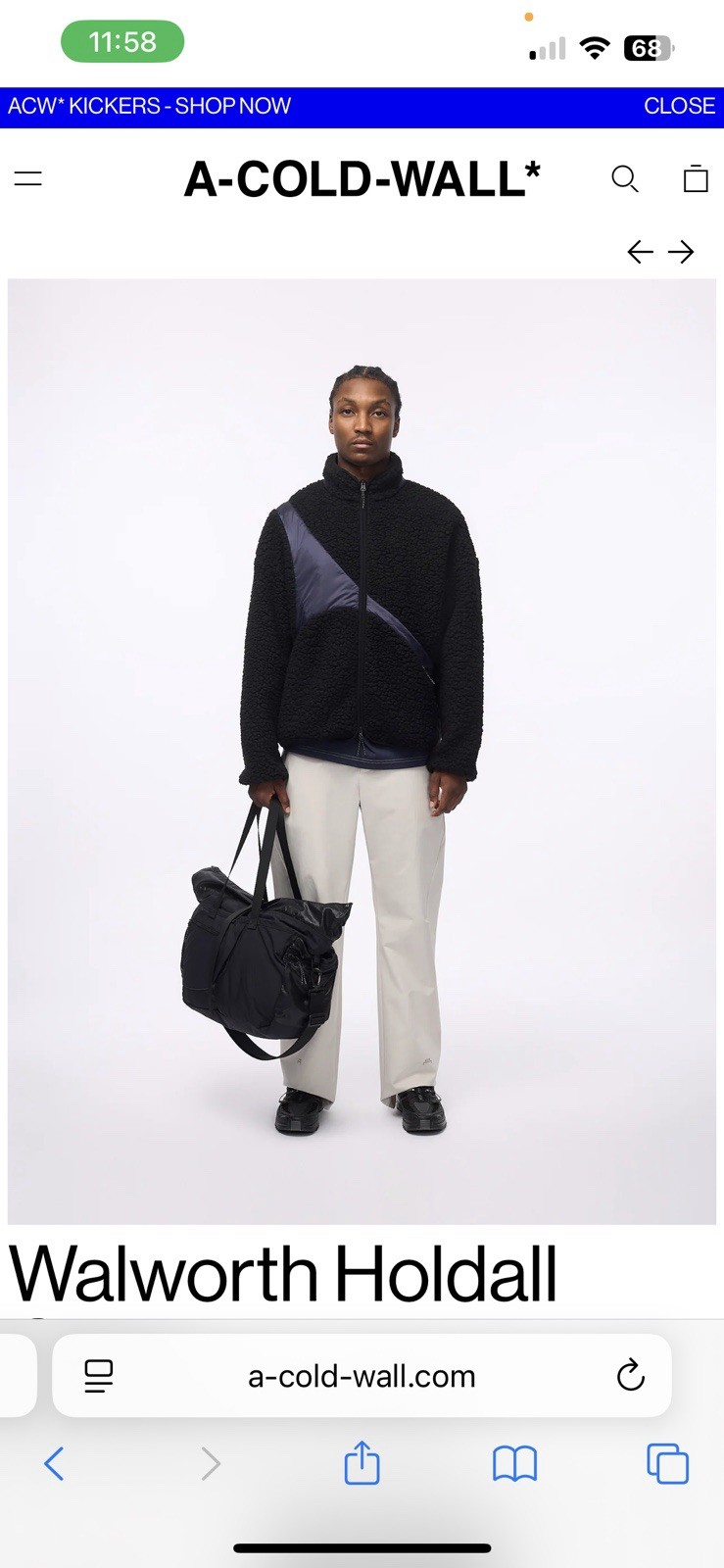 A COLD WALL HOLDALL BAG NEW WITH TAGS