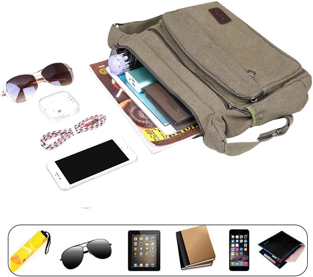 Canvas Messenger Bag Multi Pockets Shoulder Bag Cross body Satchel Bag for Bu…