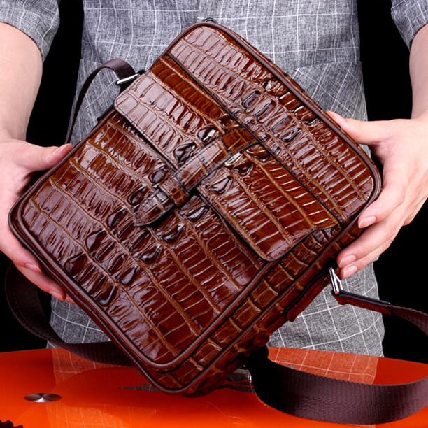 Top Cowhide Leather Crocodile Pattern Men’s Luxury Shoulder Bags Crossbody Bag