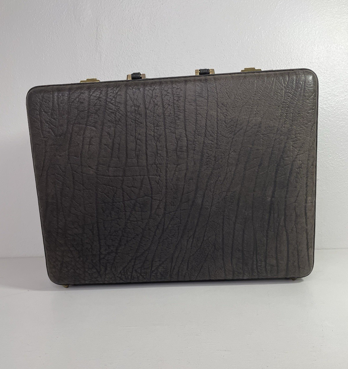 Ricardo Pebbled Leather Briefcase Dark Gray Suede Work Organizer See Description