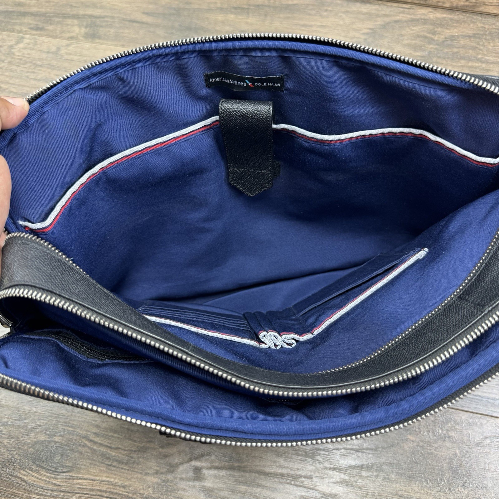 American Airlines x Cole Haan Brief Bag Black Pebbled Leather Laptop Case-READ