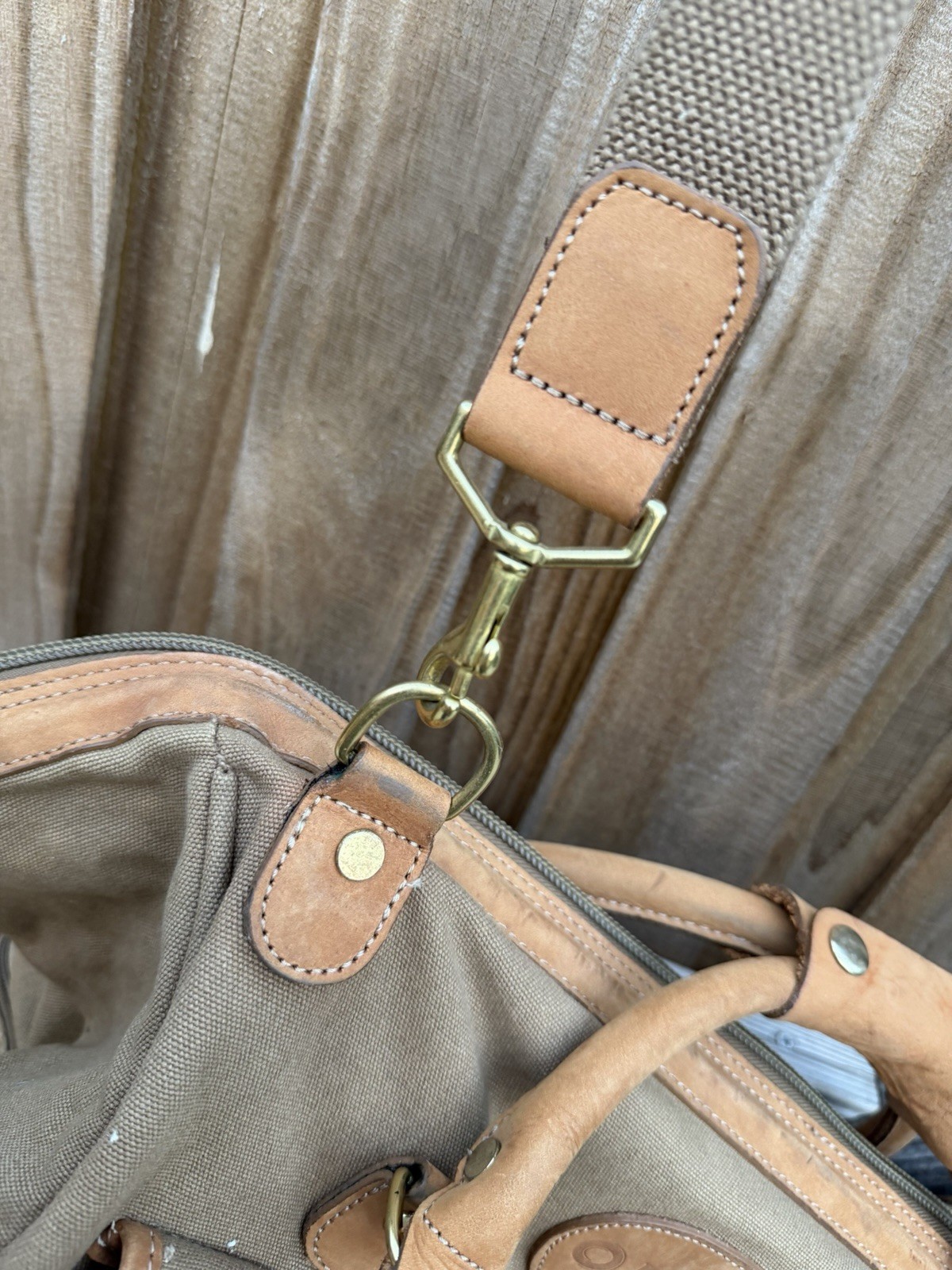 Orvis Canvas & Leather Zip Travel Duffle Bag Canvas Leather Large Brown Khaki