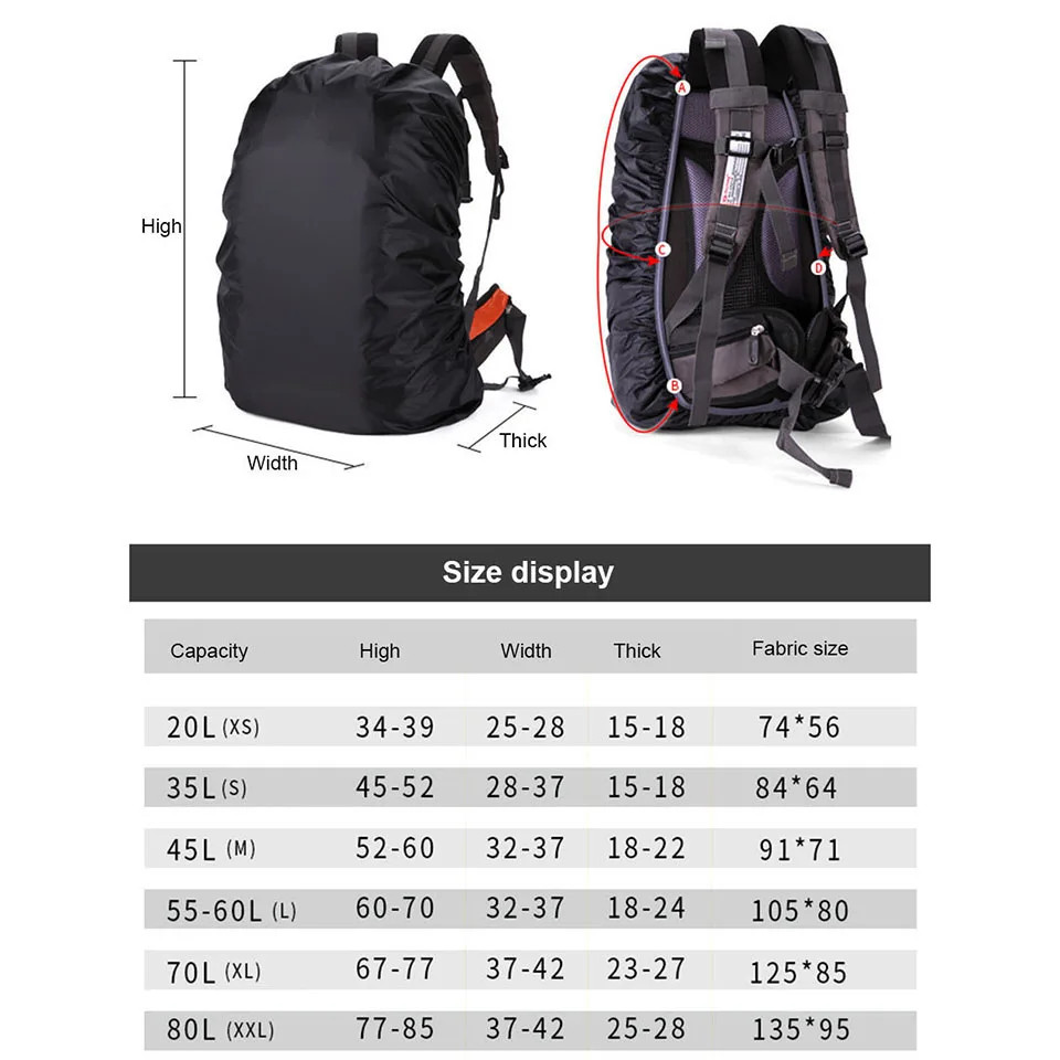 20–80L Waterproof Nylon Backpack Outdoor Camping Hiking Travel Dust Rain Cover