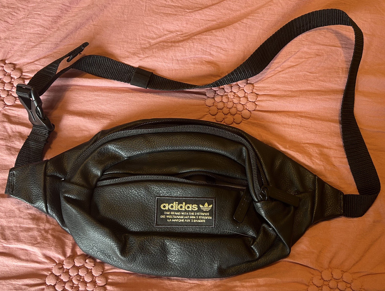 Adidas Originals Unisex National Waist Fanny Pack Travel Bag Black Faux Leather