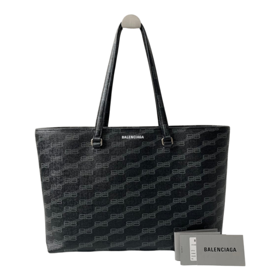 BALENCIAGA Signature BB Monogram Shopper Tote Bag PVC Black 702698 Used