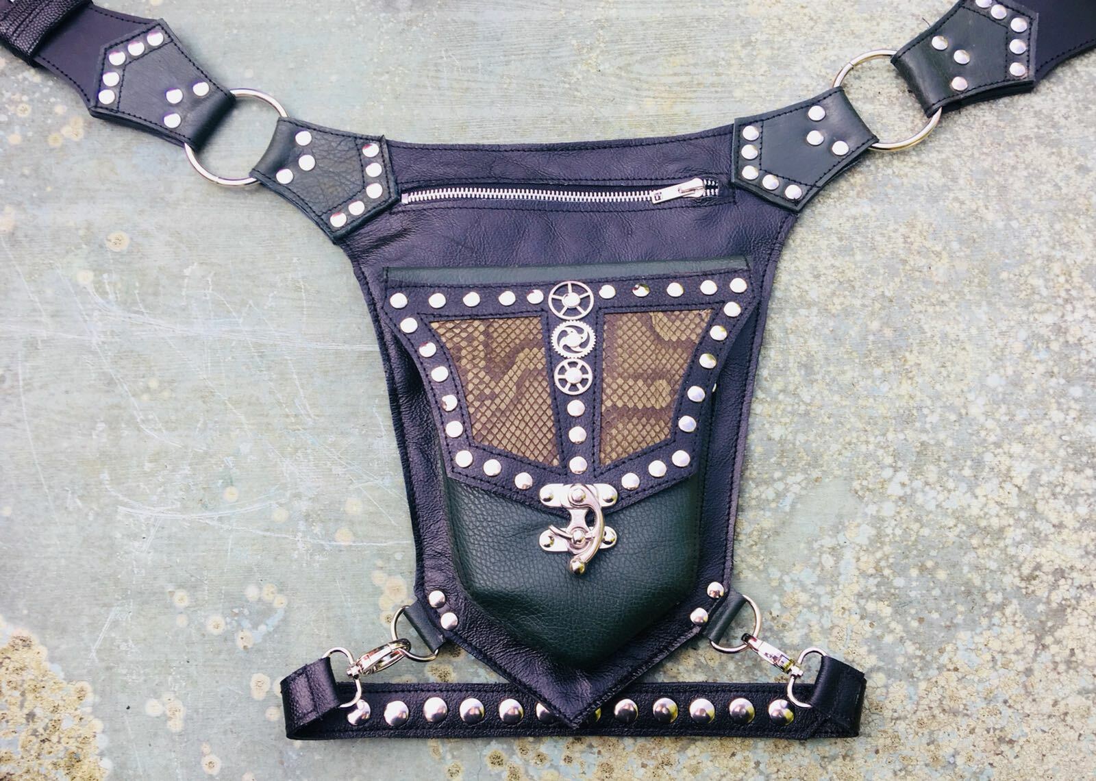 Leather Python Snakeskin Steampunk Leg Bag Utility Pouch Belt Cycling Biker