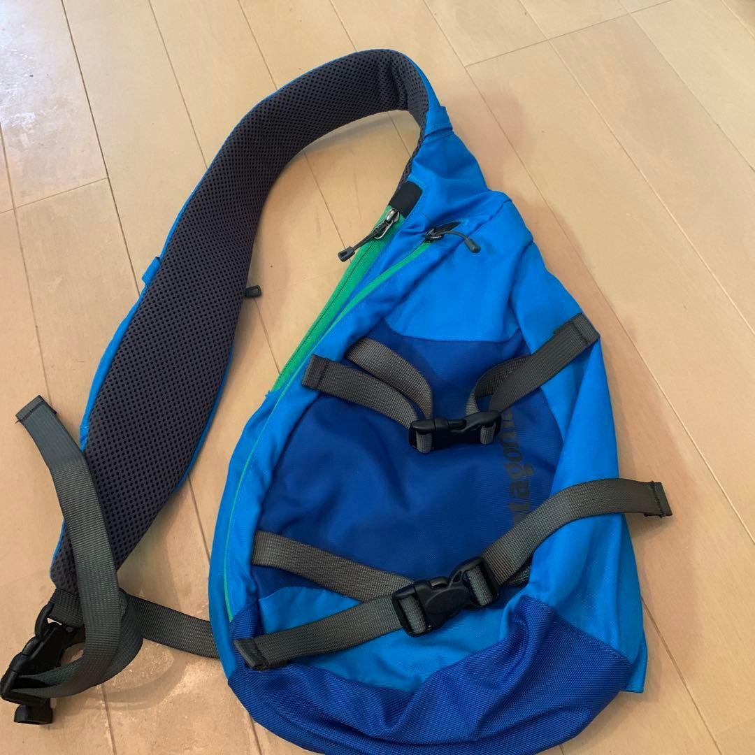 Patagonia Blue Nylon Sling Bag with Mesh Pocket and Padded Strap