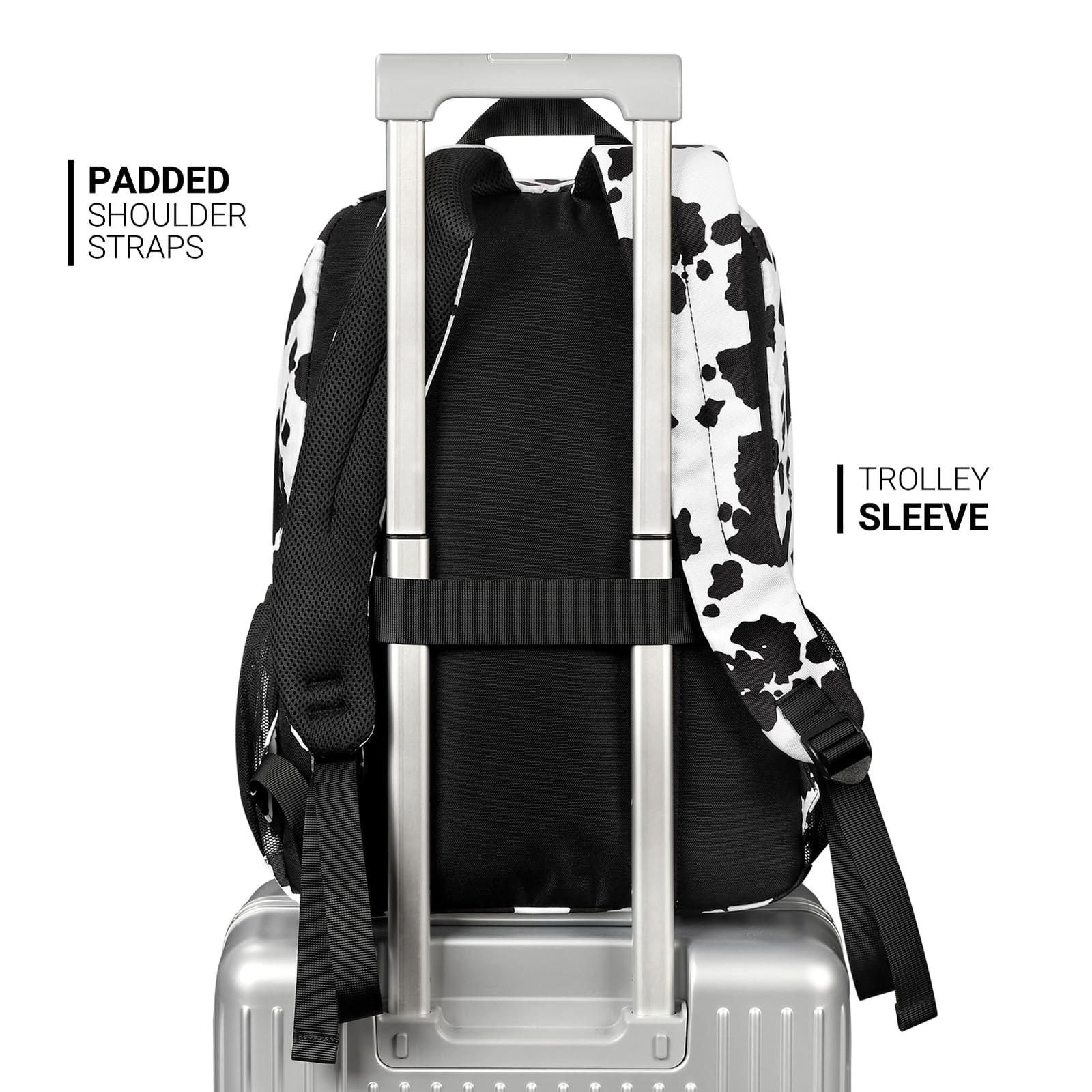 26L Cow Print Black Backpack for School College Travel Water Resistant