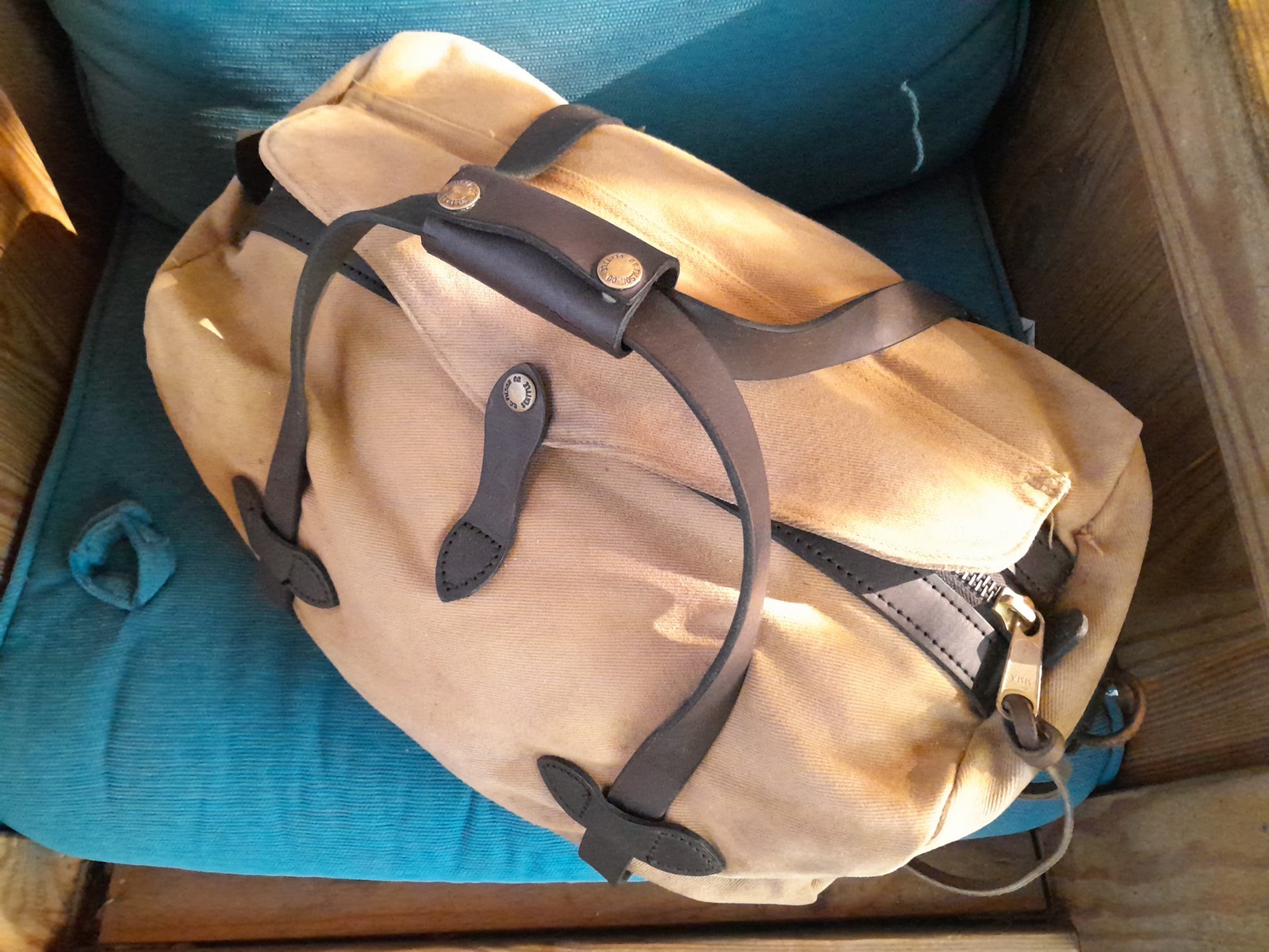 Matching Tan Filson Travel Set: Small Duffel 220 & Medium Field Bag 232 w/ Strap