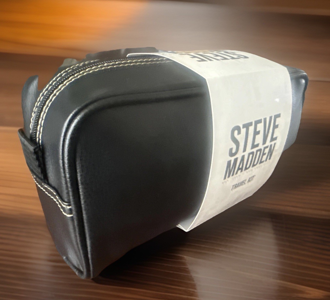 STEVE MADDEN Men’s Black Zipper Toiletry Bag Kit w Zip Side Pouch Vegan Leather