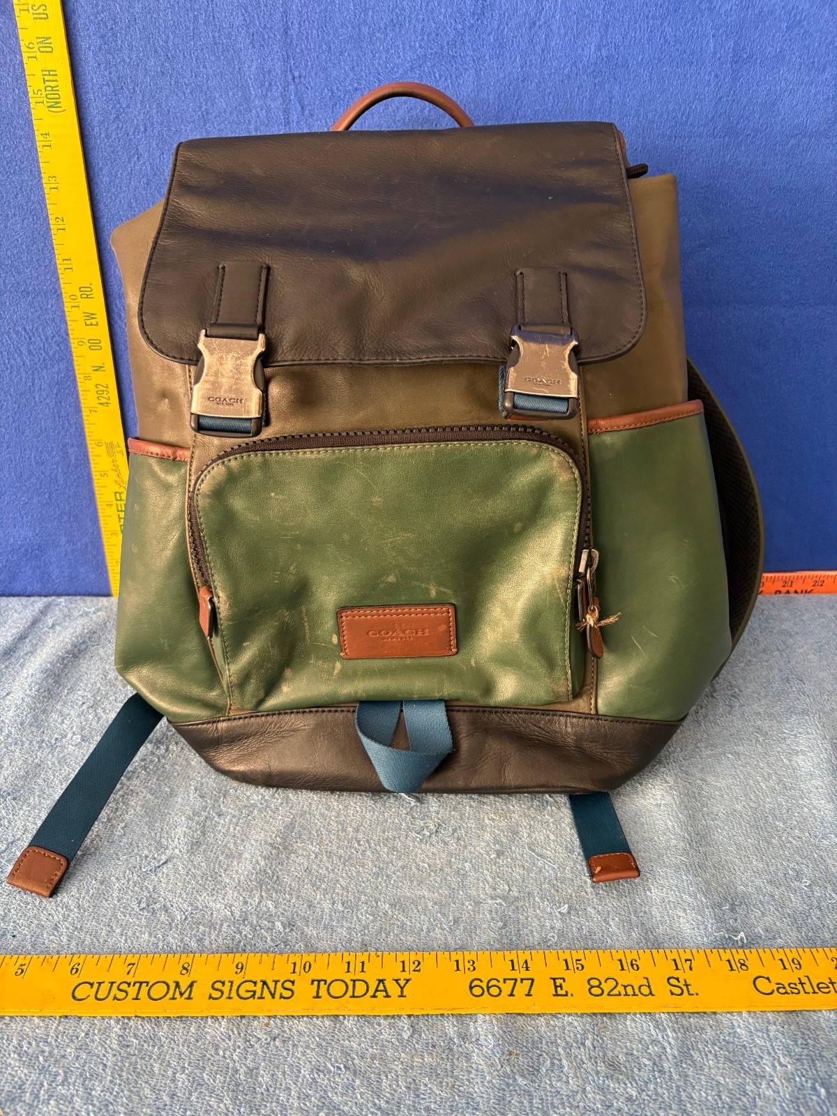 Coach C4019 Track Green & Black Leather Colorblock Backpack