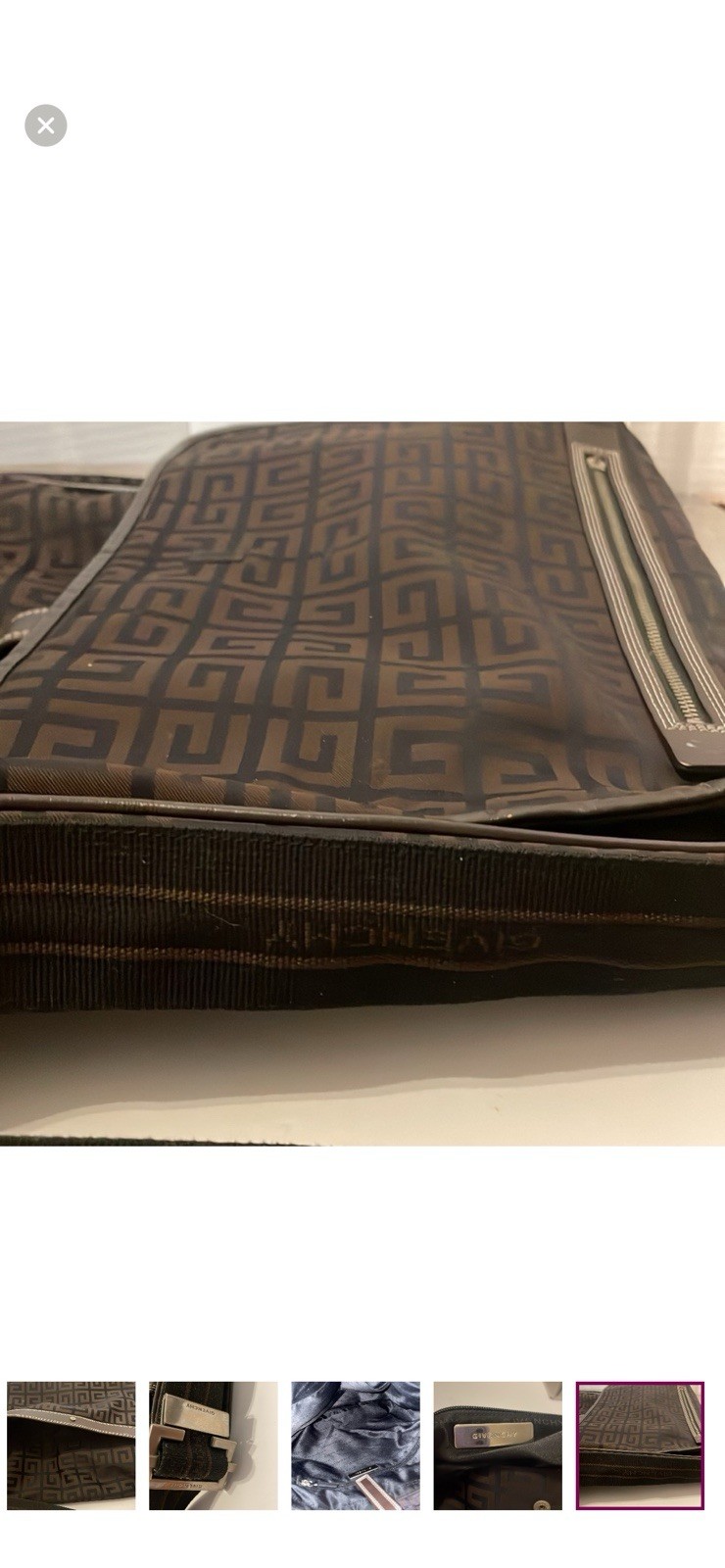 Givenchy Geometric Messenger Bag Brown Black Shoulder Strap Logo Inner Pockets