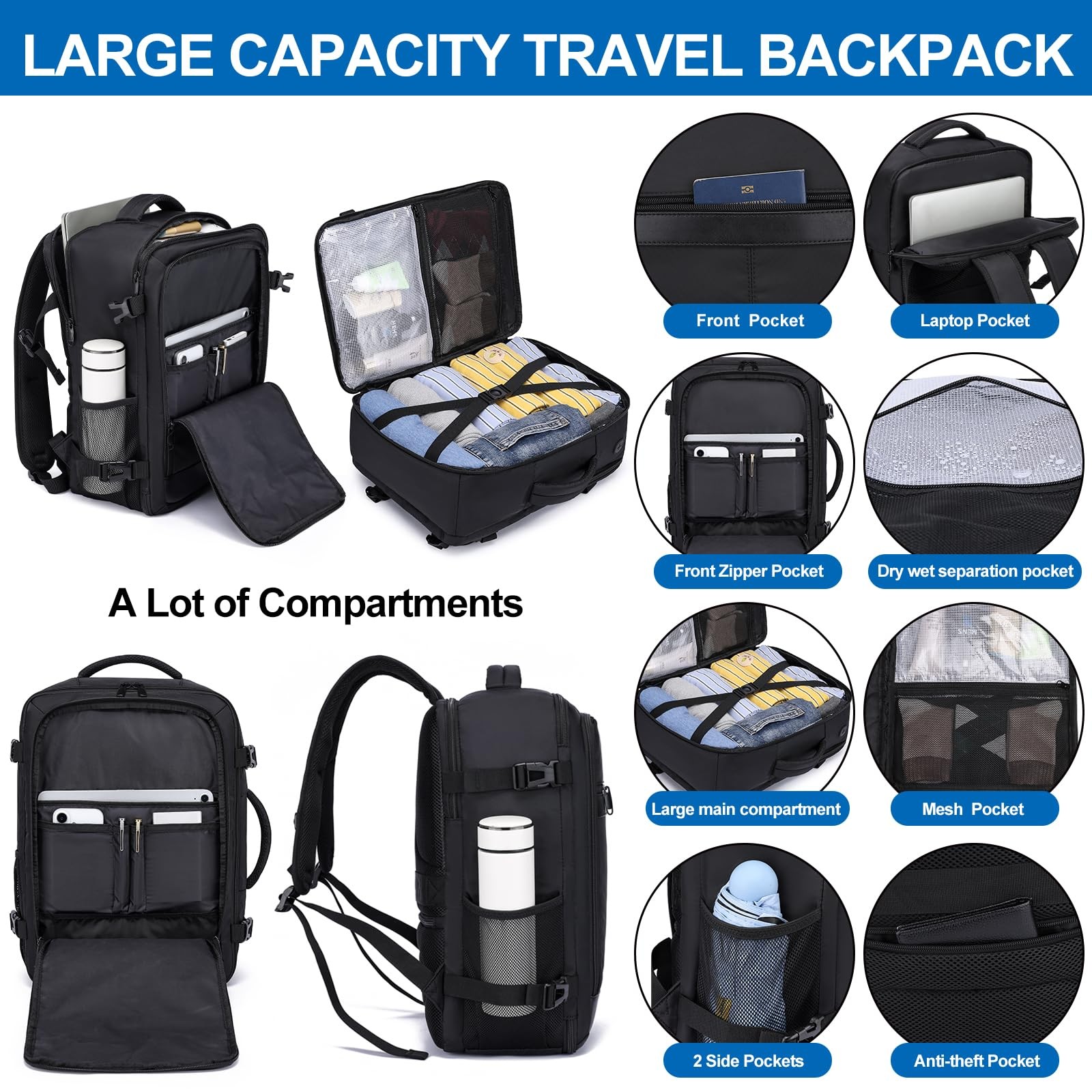 Travel Backpack for Men,Airplane Approved Carry On Backpack Suitcase with Sho…