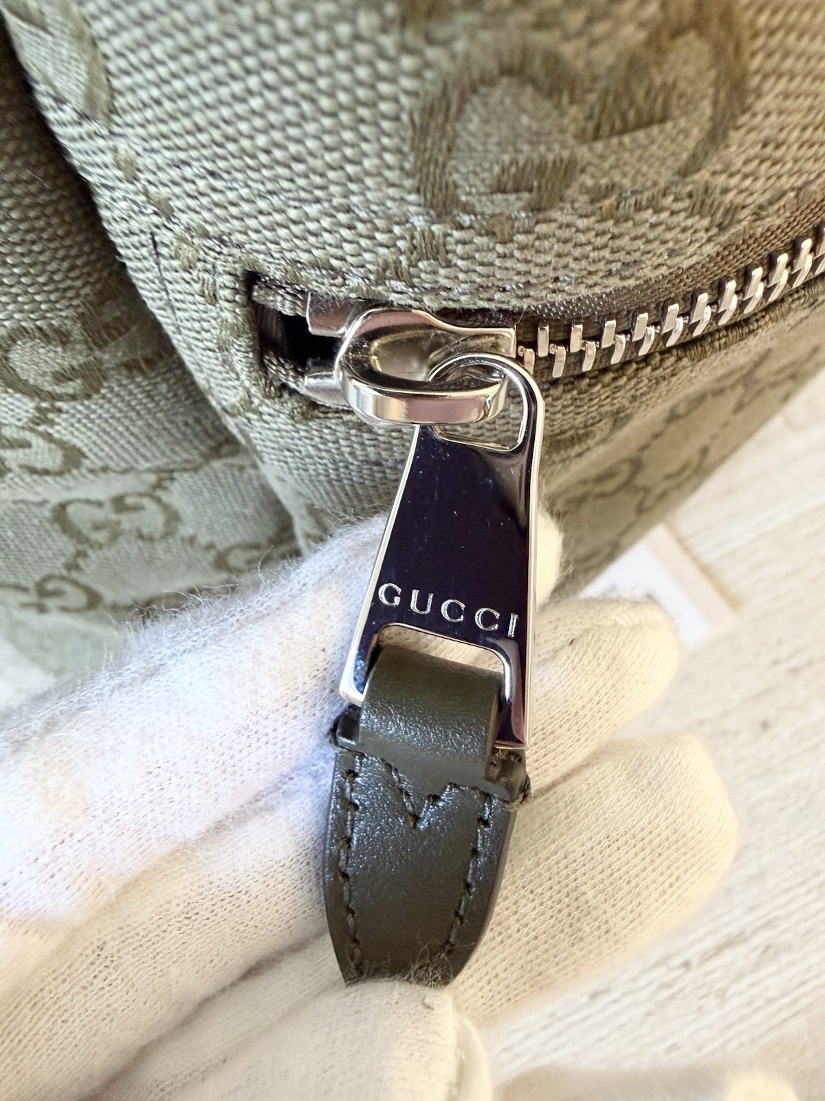 New Gucci GG Monogram Canvas men medium backpack, olive green