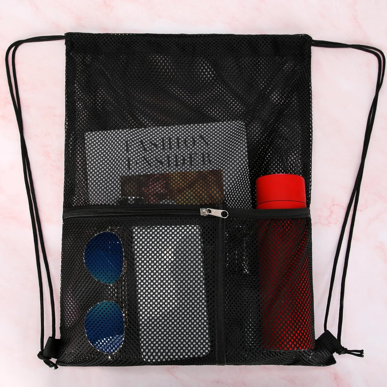 2 PACK Mesh Drawstring Backpack Bag, Multifunction Mesh Bag