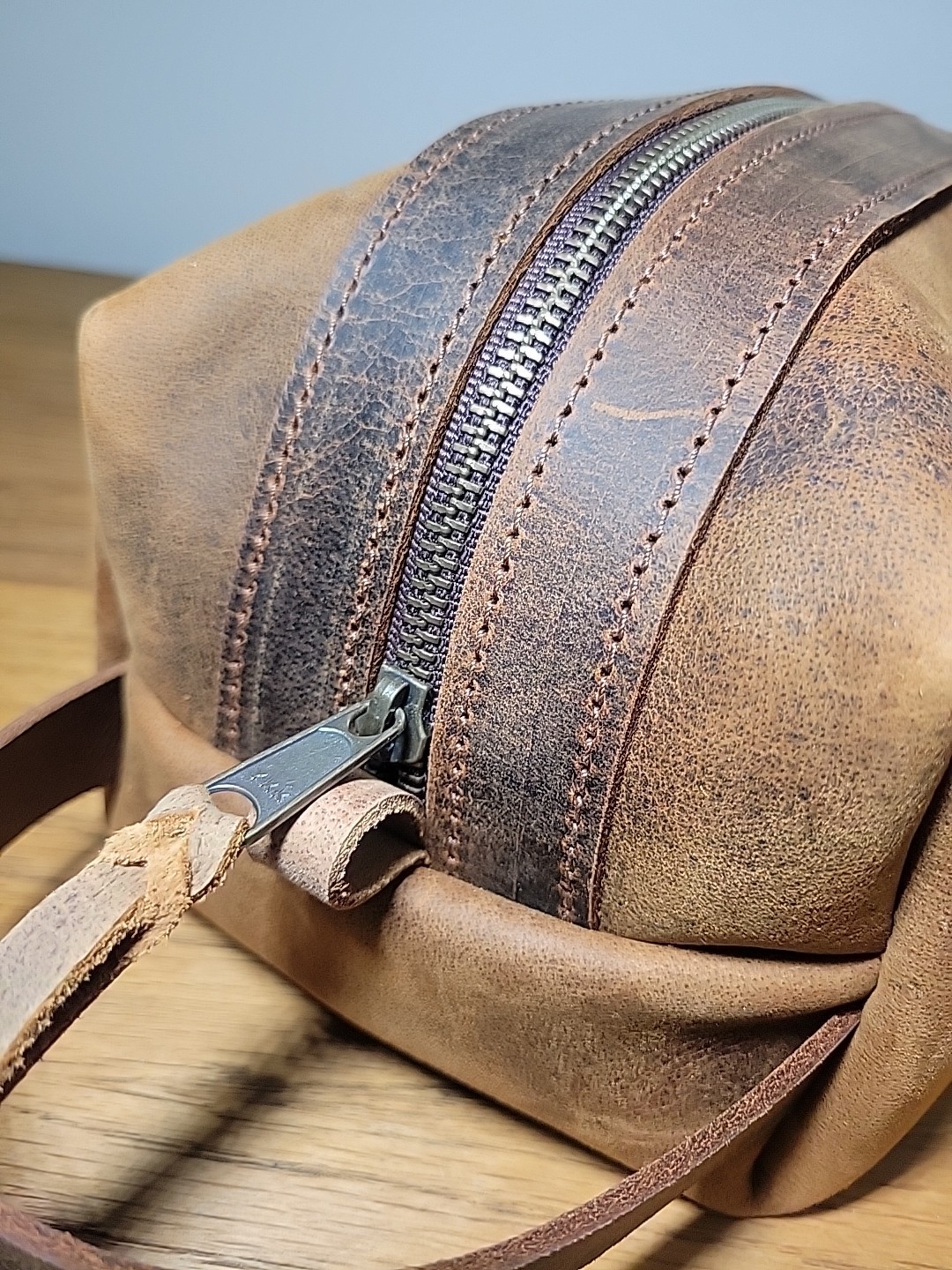 Amish Handcrafted Water Buffalo Leather Toiletry Shaving Bag Made in Ethridge TN