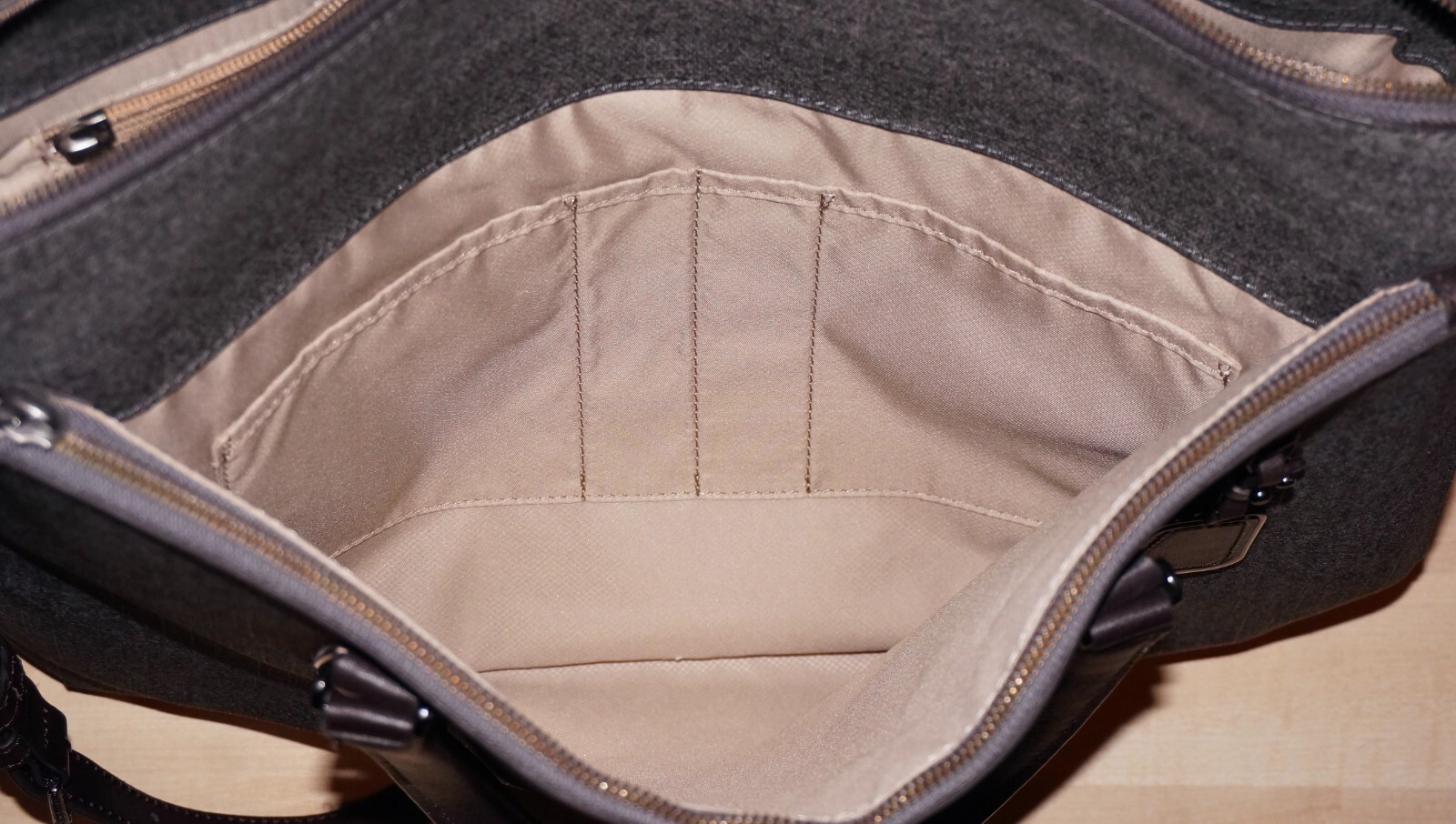 TUMI Large Gray Coated Canvas & Brown Leather Commuter Crossbody Attache’