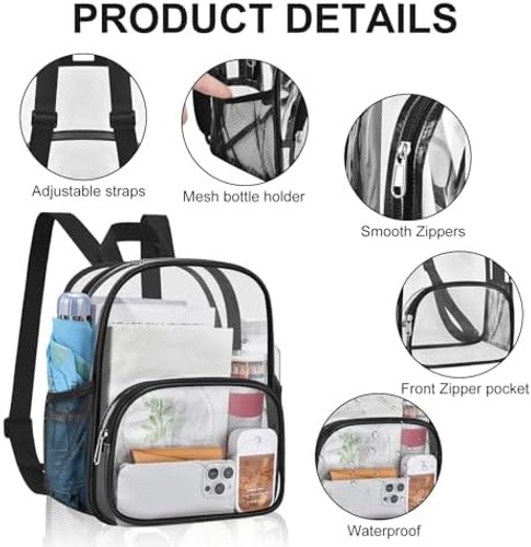 USPECLARE Clear Backpack for Stadium Events Small Clear Backpack 11.5×9.5×6 f…