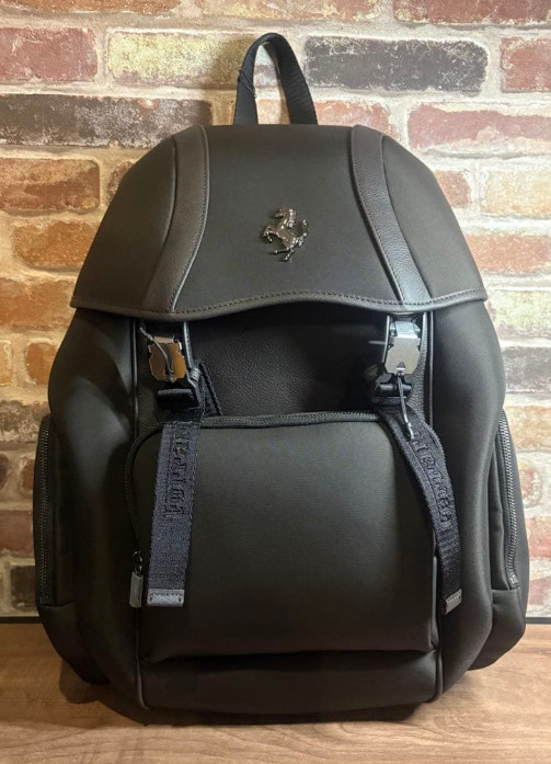 Ferrari Purosangue Black Leather Backpack with Storage Bag Original Genuine