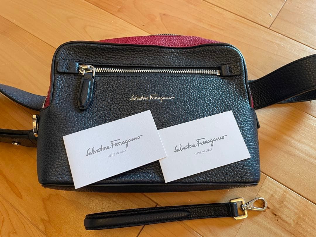 Salvatore Ferragamo Crossbody Bag Navy Leather Men Authentic Excellent From JPN