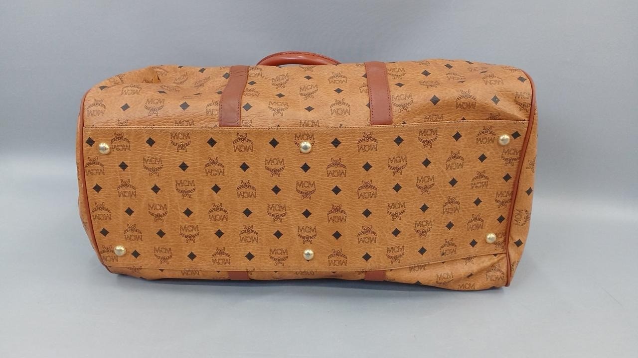 MCM Authentic Visetos Logo Handbag Camel Boston Bag Vintage w/ Shoulder Strap