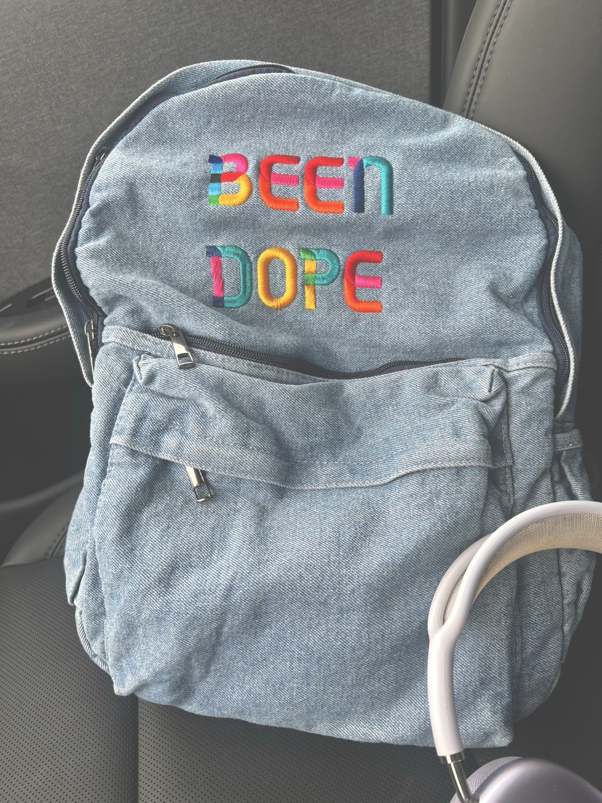 Been Dope Supply Light Denim Backpack Logo Embroidered 15in x 12in