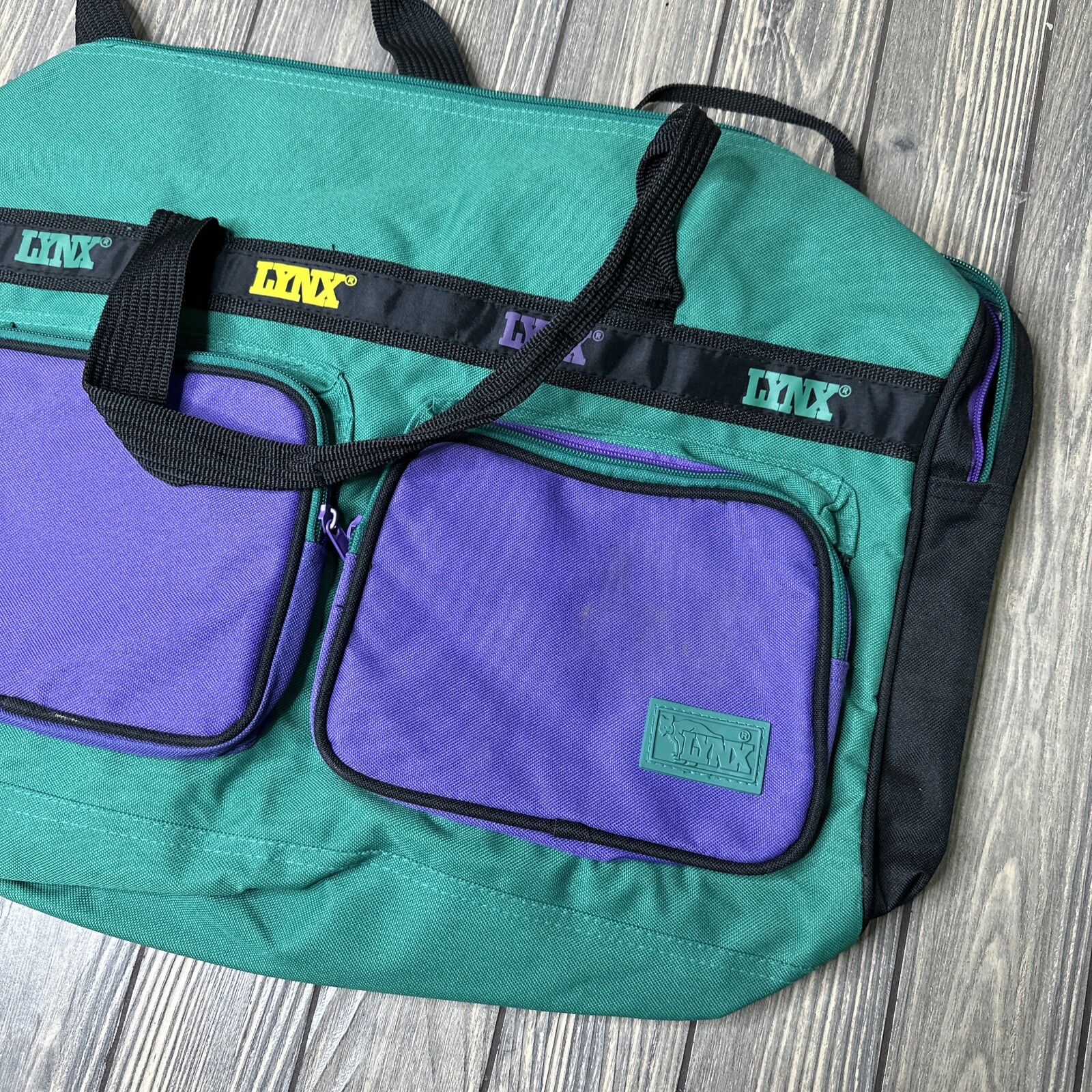Vintage Lynx Yellow Green Purple Duffel Gym Bag – Shoulder Strap 1980’s / 1990’s