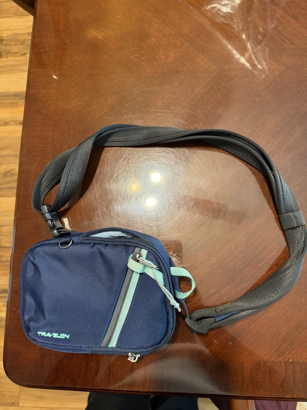 Travelon Small Blue Solid Crossbody Bag Zip Closure Adjustable Cross-Body Strap